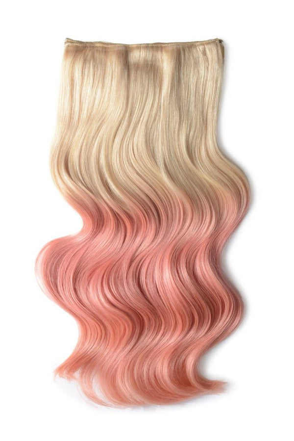 Double Wefted Full Head Remy Clip in Ombre Human Hair Extensions - (#T60/Pink)