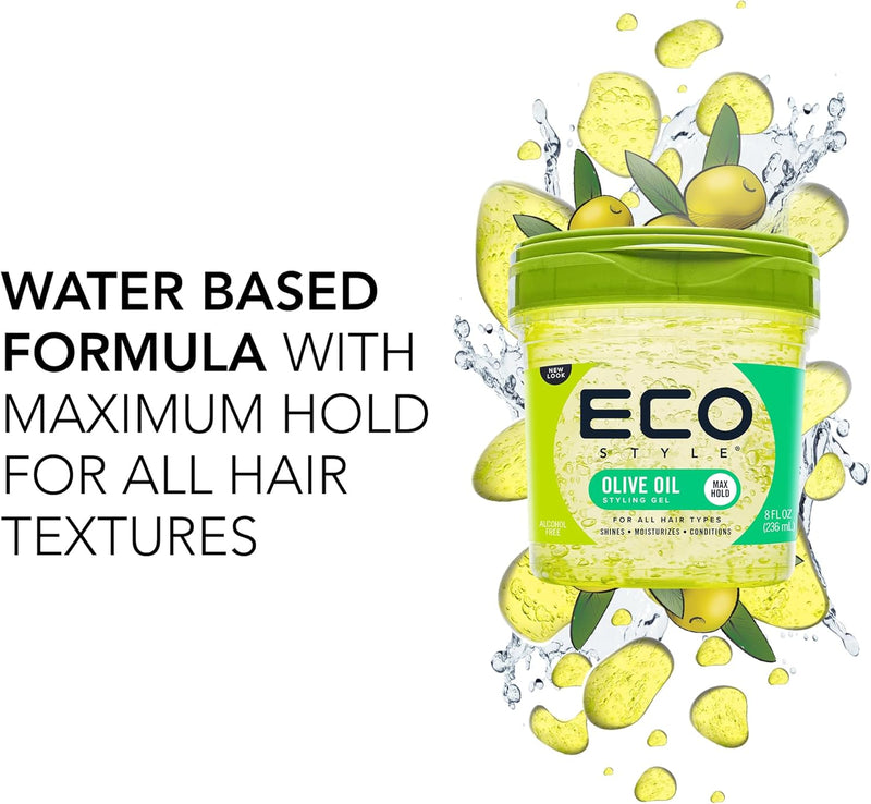 Eco Style Olive Oil Eco Styler Hair Gel, Hydrate and Style, Alcohol-Free, Green.