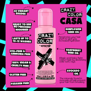 Crazy Color Semi Permanent Black Hair Color 100ml (Pack Of 2).