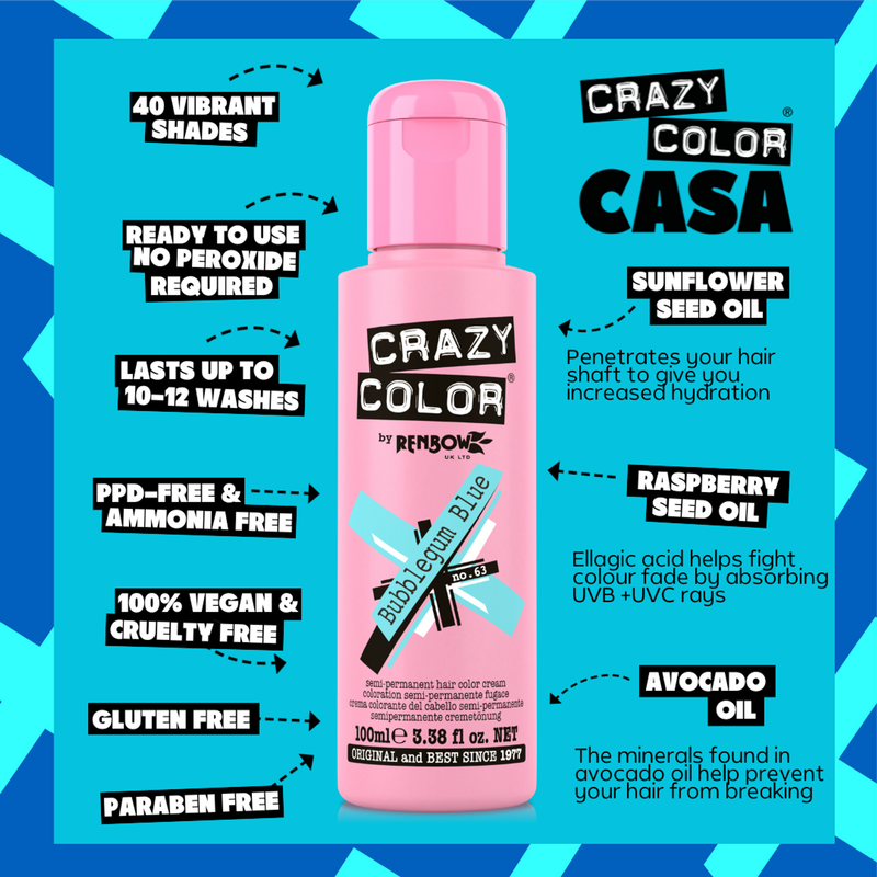 Crazy Color Semi Permanent Bubblegum Blue Hair Color 100ml (Pack Of 1).v