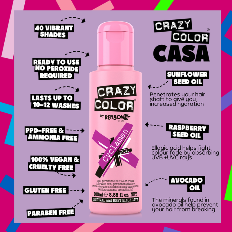 Crazy Color Semi Permanent Cyclamen Hair Color 100ml (Pack Of 1).