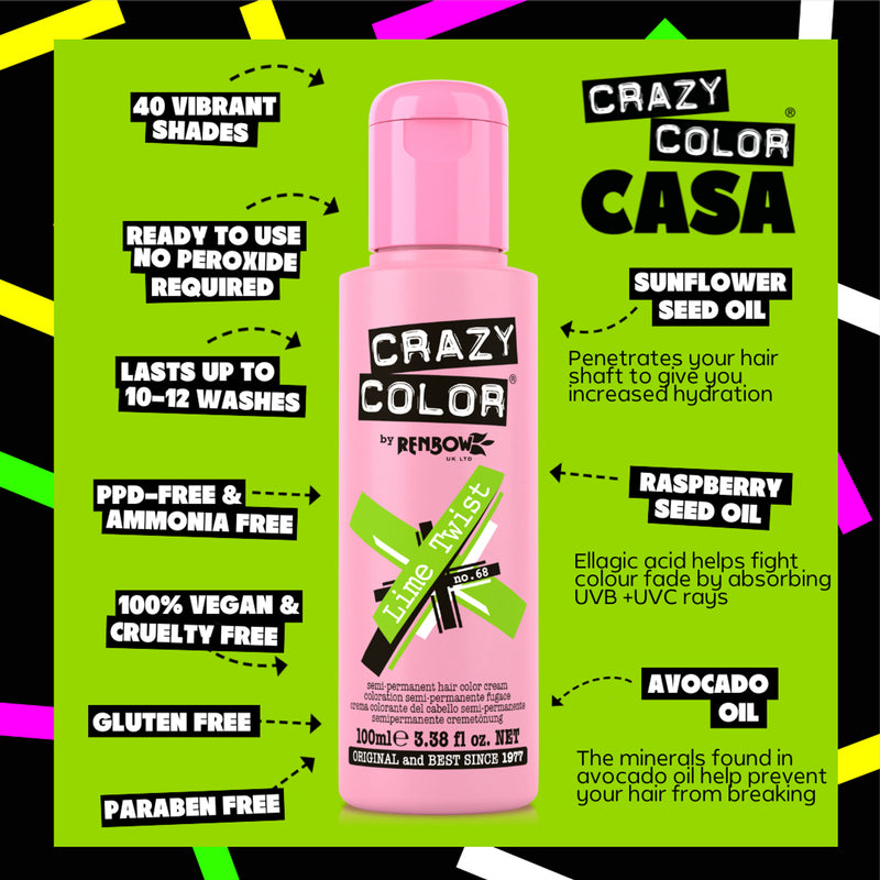 Crazy Color Semi Permanent Lime Twist Hair Color 100ml (Pack Of 1).