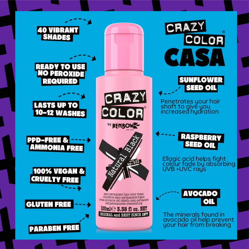 Crazy Color Semi Permanent Natural Black Hair Color Cream 100ml (Pack Of 2).