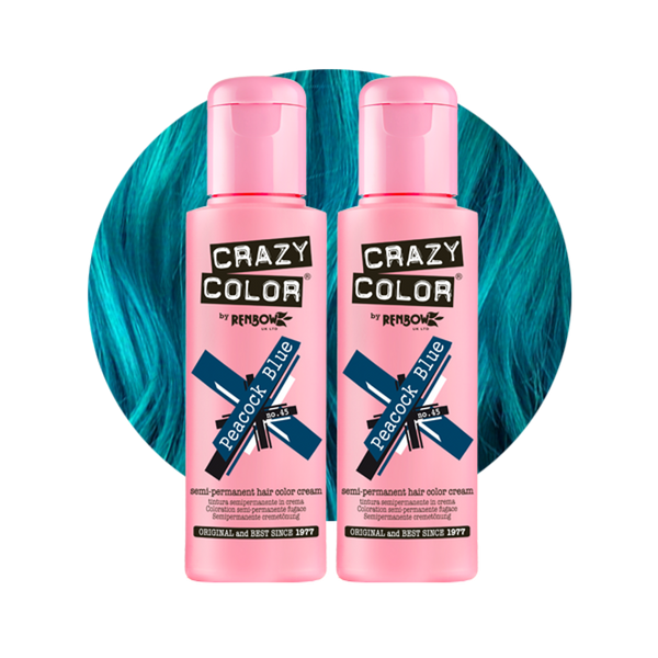 Crazy Color Semi Permanent Peacock Blue Hair Color 100ml (Pack Of 2).