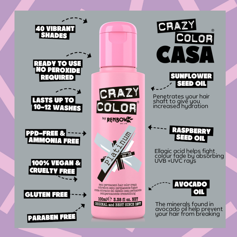 Crazy Color Semi Permanent Platinium Hair Color Cream 100ml (Pack Of 2).