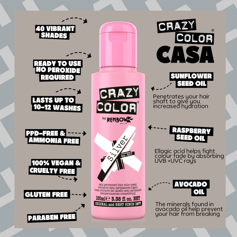 Crazy Color Semi Permanent Silver Hair Color 100ml (Pack Of 1).