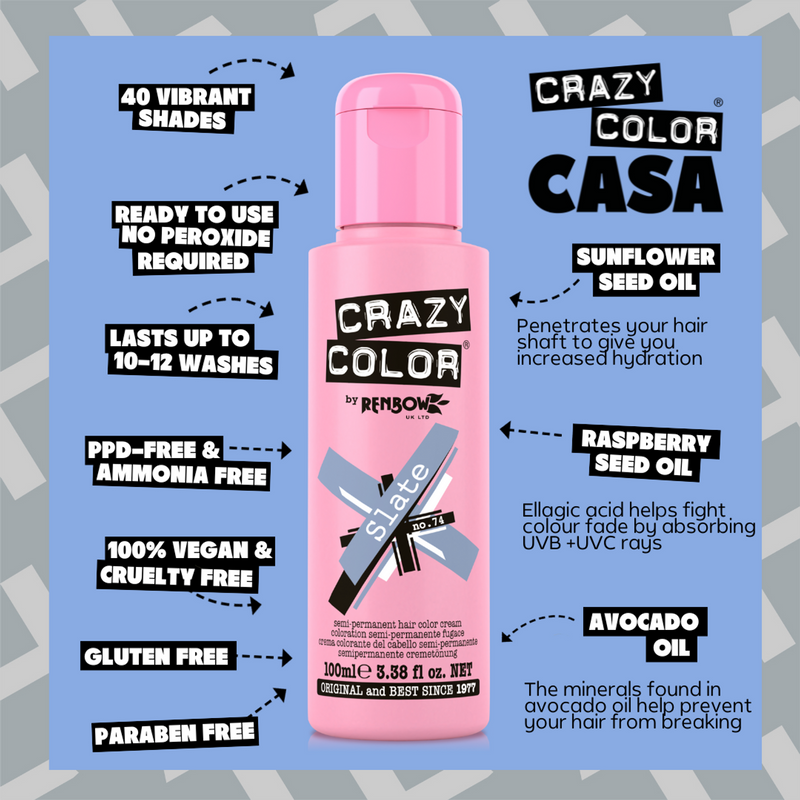 Crazy Color Semi Permanent Slate Hair Color 100ml (Pack Of 1).