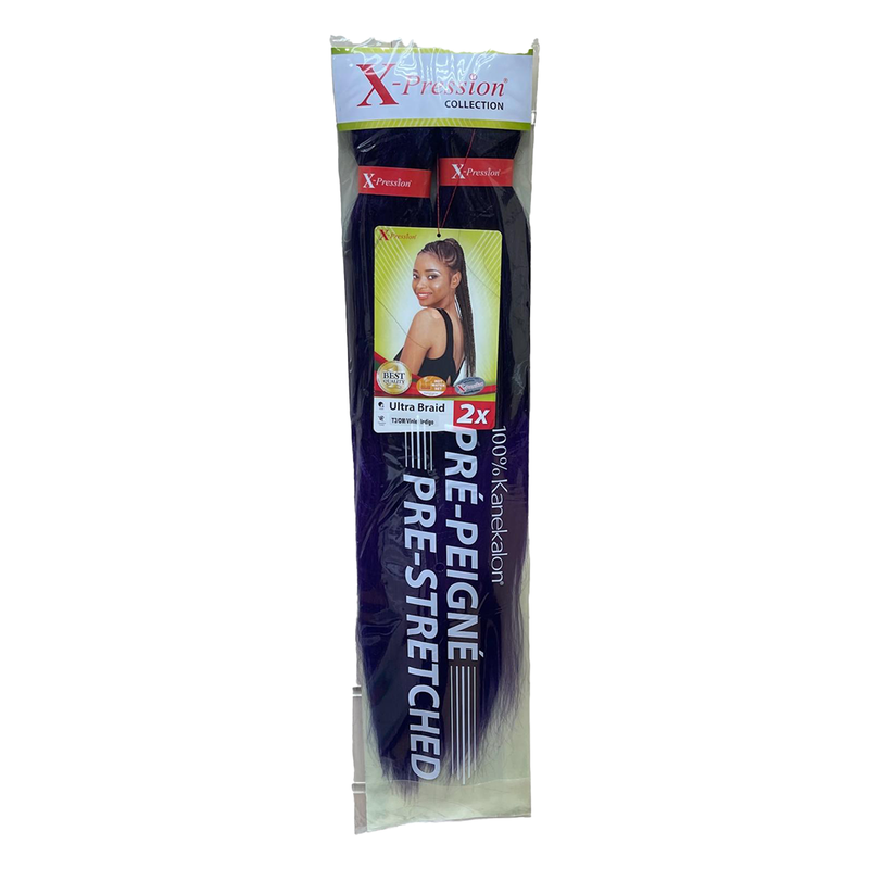 X-pression Pre-Stretched Braiding Hair Smooth, Lightweight & Ready to Style, 46" 160g (Colour T3/OM/Violet Indigo).