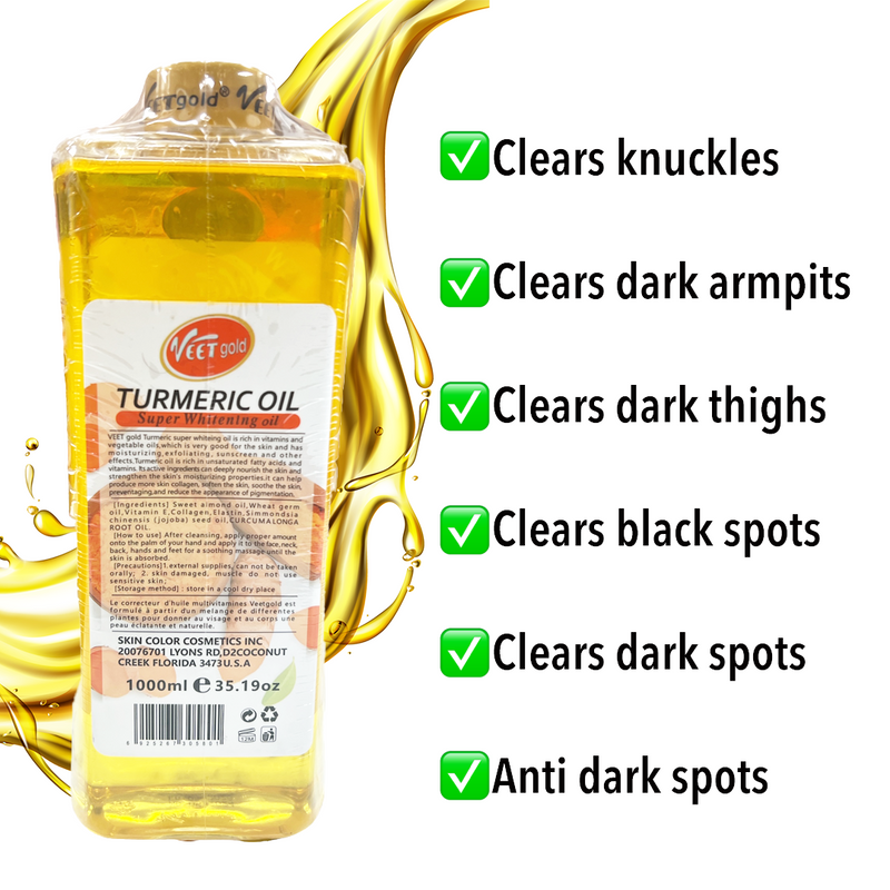 VeetGold Turmeric Super Whitening Oil: Achieve Radiant Skin with 100% Essential Oils – 1000ML.