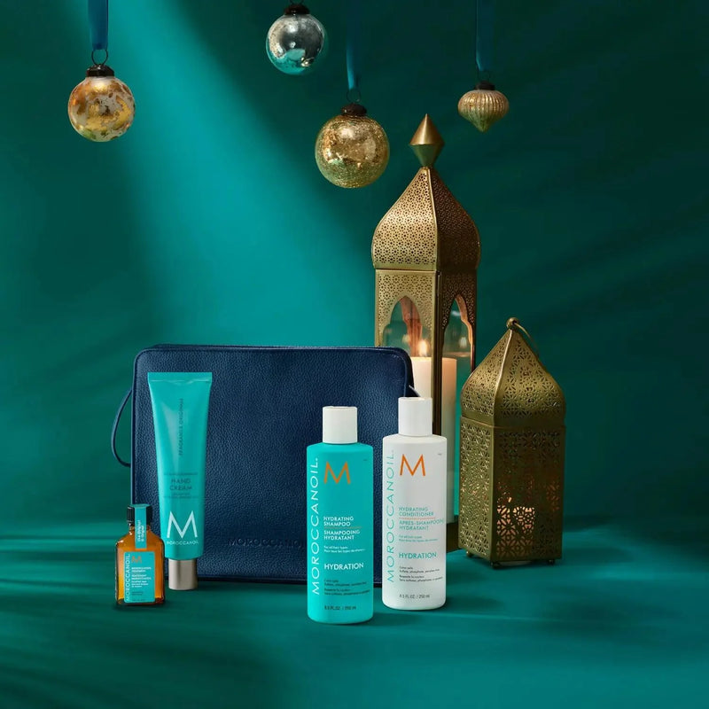 Morocanoil Hydration Gift Set For Christmas - Moisture Hydration Conditioner 250ml, Moisture Hydration Shampoo 250ml, Hand Cream 100ml, Morocan Treatment Oil 25ml.