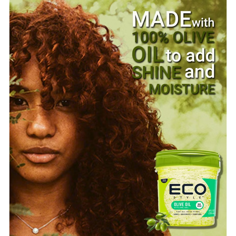 Eco Style Olive Oil Eco Styler Hair Gel, Hydrate and Style, Alcohol-Free, Green.