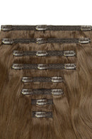 Double Wefted Full Head Remy Clip in Human Hair Extensions - Ash Brown (