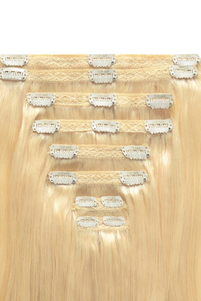 Double Wefted Full Head Remy Clip in Human Hair Extensions - Bleach Blonde (