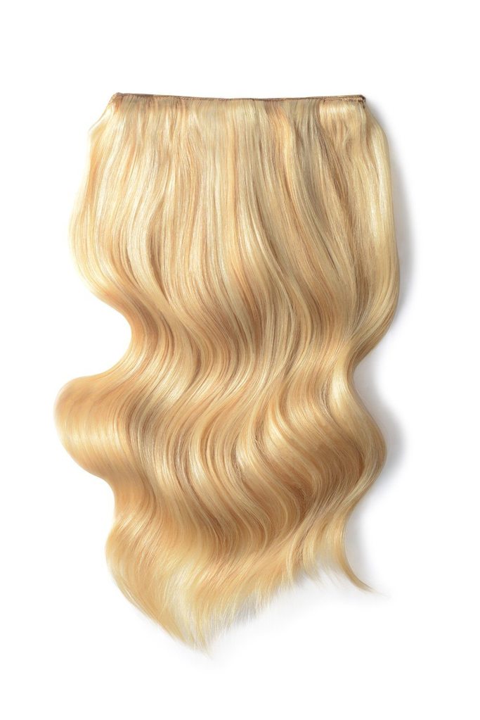 Double Wefted Full Head Remy Clip in Human Hair Extensions - Golden Blonde/Bleach Blonde Mix (