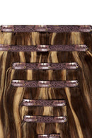 Double Wefted Full Head Remy Clip in Human Hair Extensions - Brown Blonde Highlights (