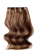 Double Wefted Full Head Remy Clip in Human Hair Extensions - Brown Blonde Highlights (