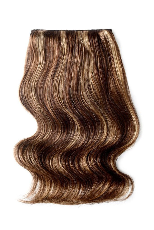 Double Wefted Full Head Remy Clip in Human Hair Extensions - Brown Blonde Highlights (#4/27) | Cliphair Hair Extension