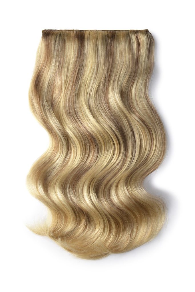 Double Wefted Full Head Remy Clip in Human Hair Extensions - Dark Blonde/Ash Blonde Mix (