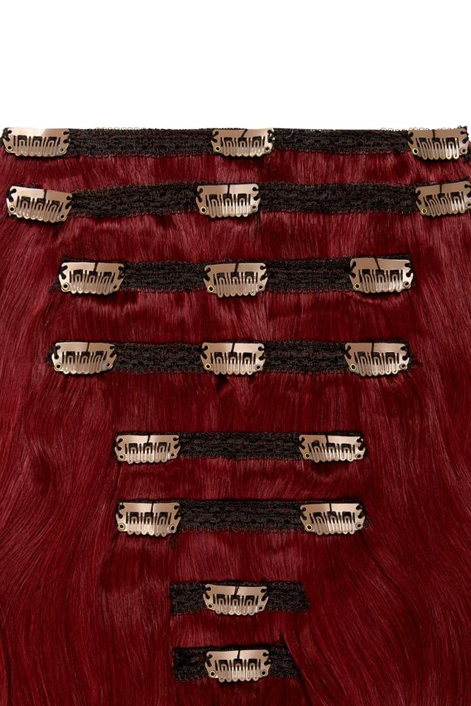 Double Wefted Remy Clip In Human Hair Extensions - Deep Red