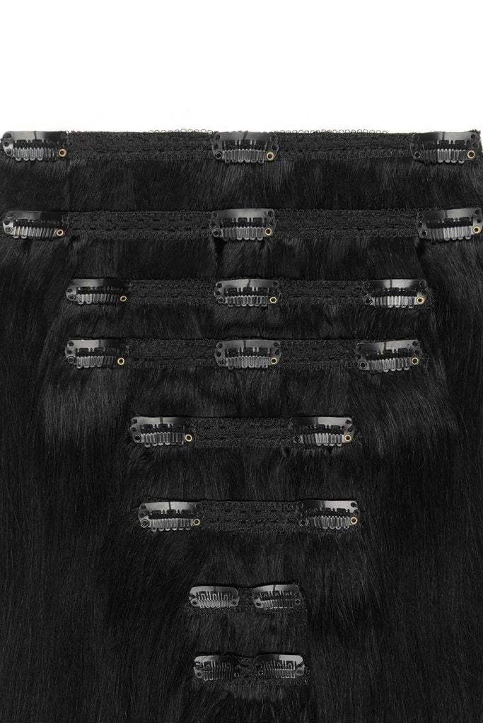 Double Wefted Full Head Remy Clip in Human Hair Extensions - Jet Black (