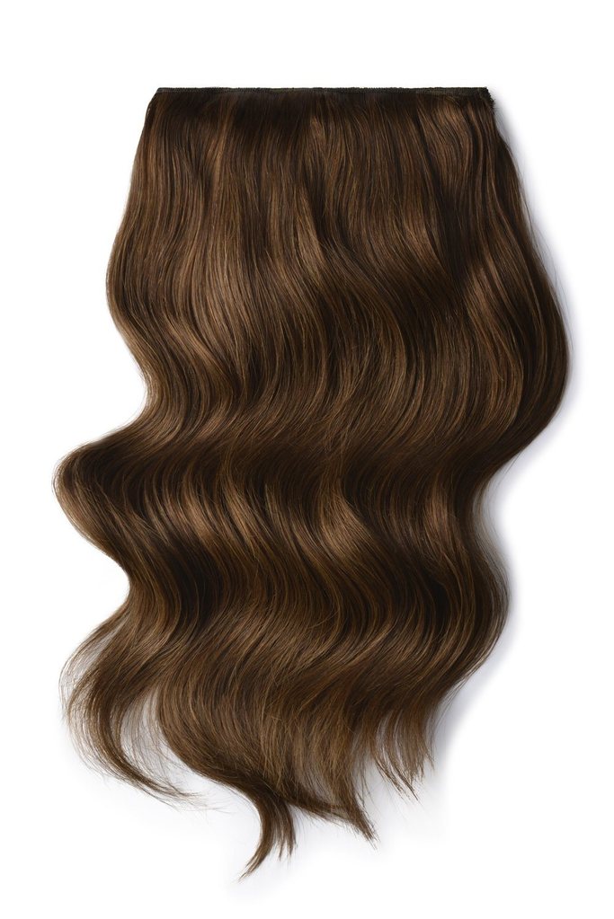 Double Wefted Full Head Remy Clip in Human Hair Extensions - Light/Chestnut Brown (