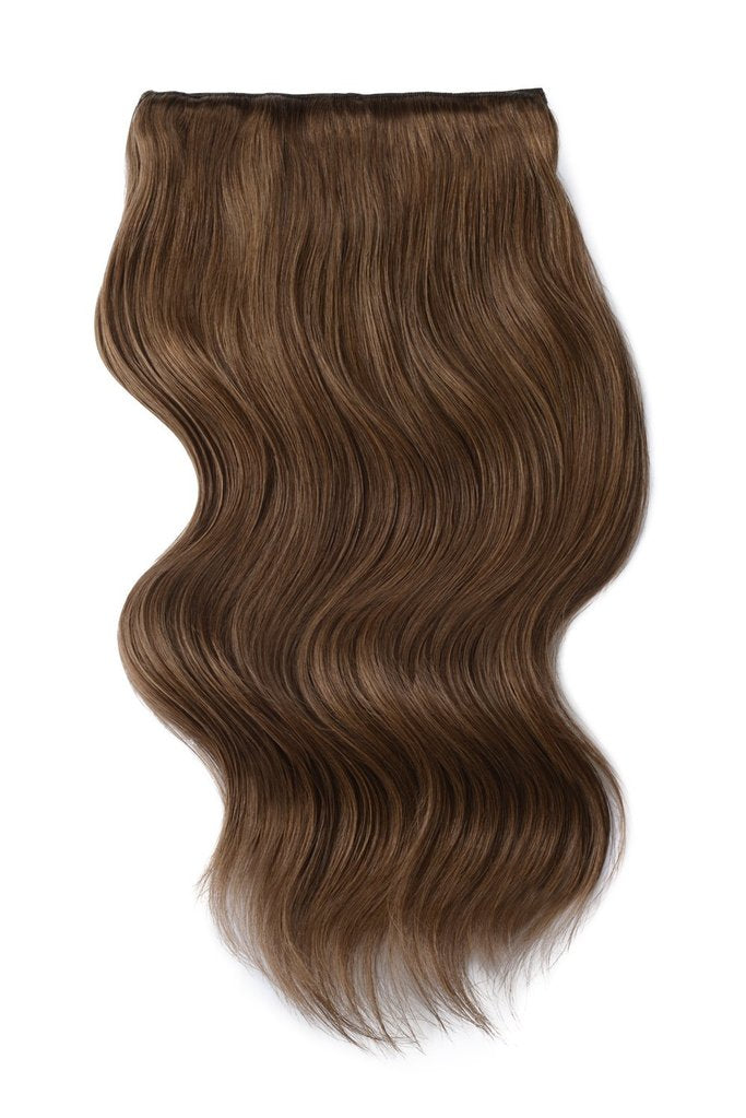 Double Wefted Full Head Remy Clip in Human Hair Extensions - Medium Ash Brown (