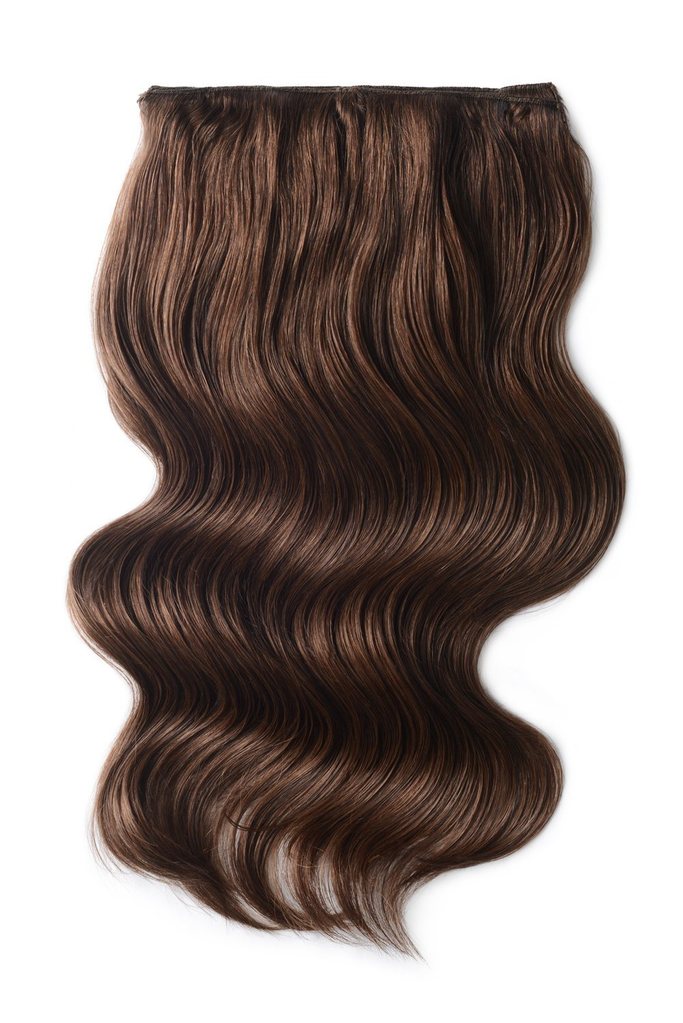 Double Wefted Full Head Remy Clip in Human Hair Extensions - Mousey Brown (