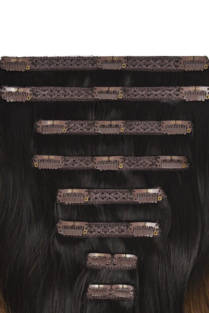 Double Wefted Full Head Remy Clip in Human Ombre Hair Extensions - (