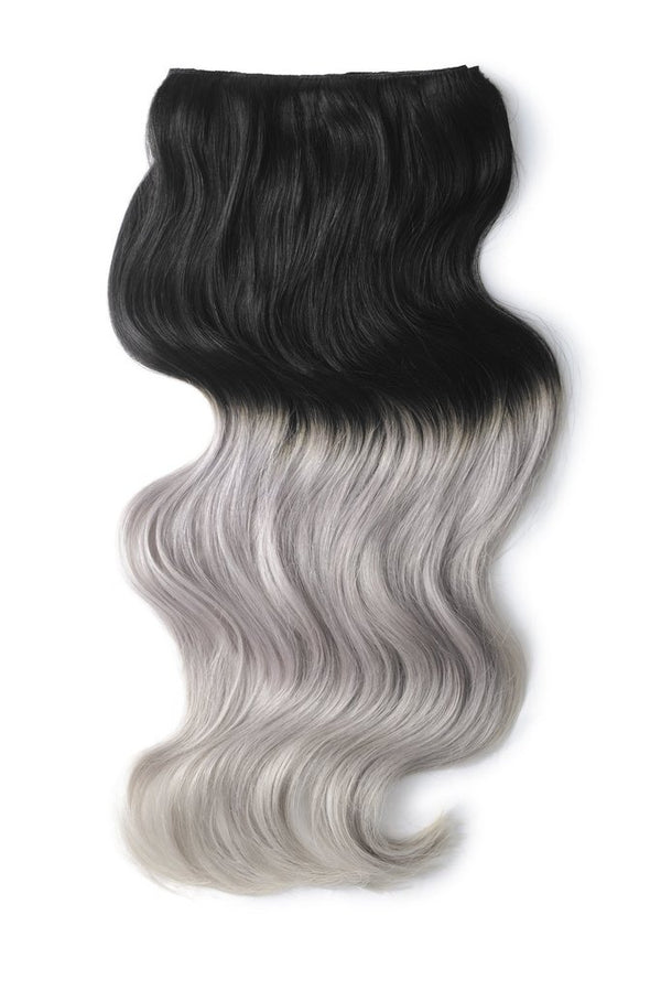 Double Wefted Full Head Remy Clip in Human Ombre Hair Extensions - Natural Black/Silver (#T1B/SG)