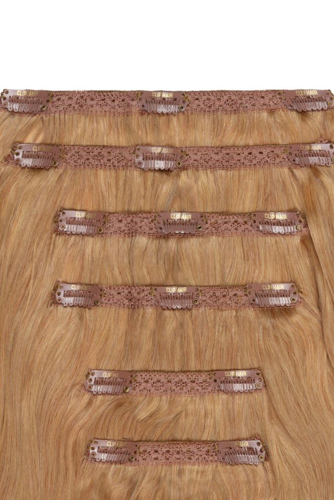 Double Wefted Full Head Remy Clip in Human Hair Extensions - Strawberry/Ginger Blonde (