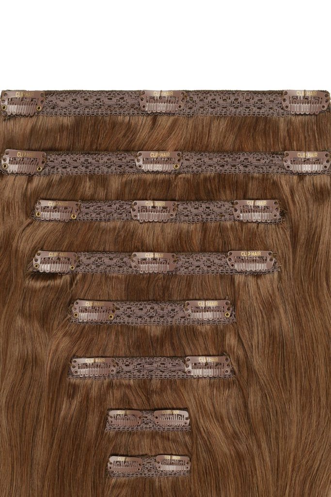 Double Wefted Full Head Remy Clip in Human Hair Extensions - Toffee Brown (