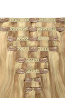 Double Wefted Full Head Remy Clip in Human Hair Extensions - Lightest Brown/Bleach Blonde Mix (