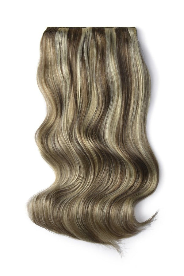 Double Wefted Full Head Remy Clip in Human Hair Extensions - Medium Brown/Bleach Blonde Mix (#4/613)