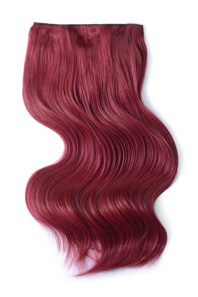 Double Wefted Full Head Remy Clip in Human Hair Extensions - Plum/Cherry Red (