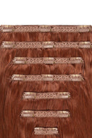 Double Wefted Full Head Remy Clip in Human Hair Extensions - Dark Auburn/Copper Red (