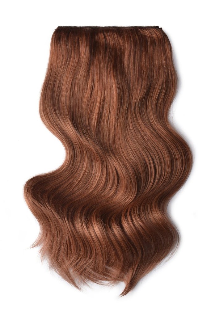 Double Wefted Full Head Remy Clip in Human Hair Extensions - Dark Auburn/Copper Red (