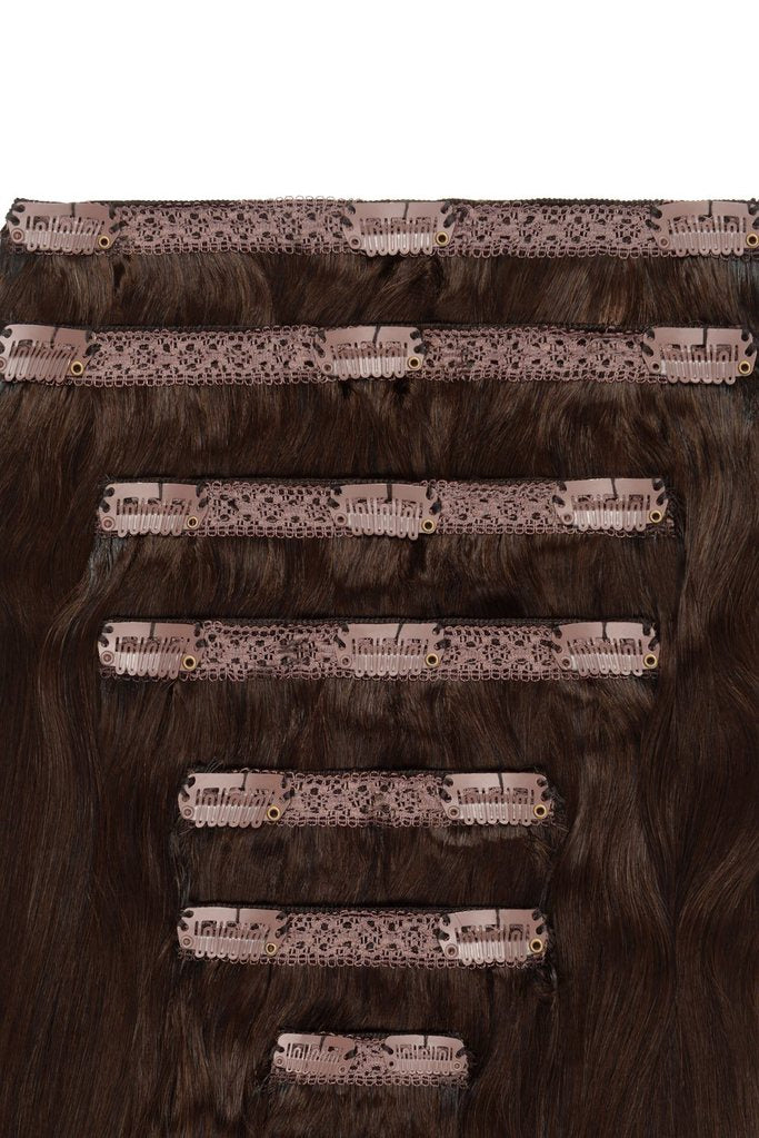 Double Wefted Full Head Remy Clip in Human Hair Extensions - Dark Brown (