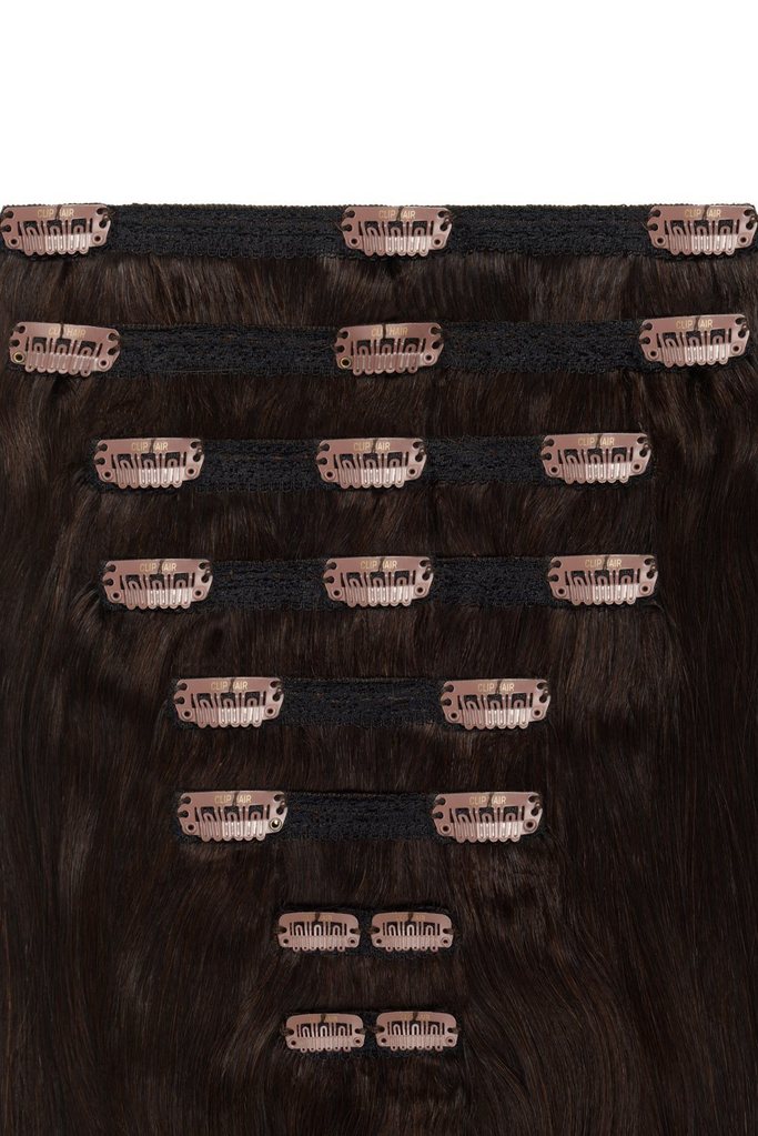 Double Wefted Full Head Remy Clip in Human Hair Extensions - Darkest Brown (