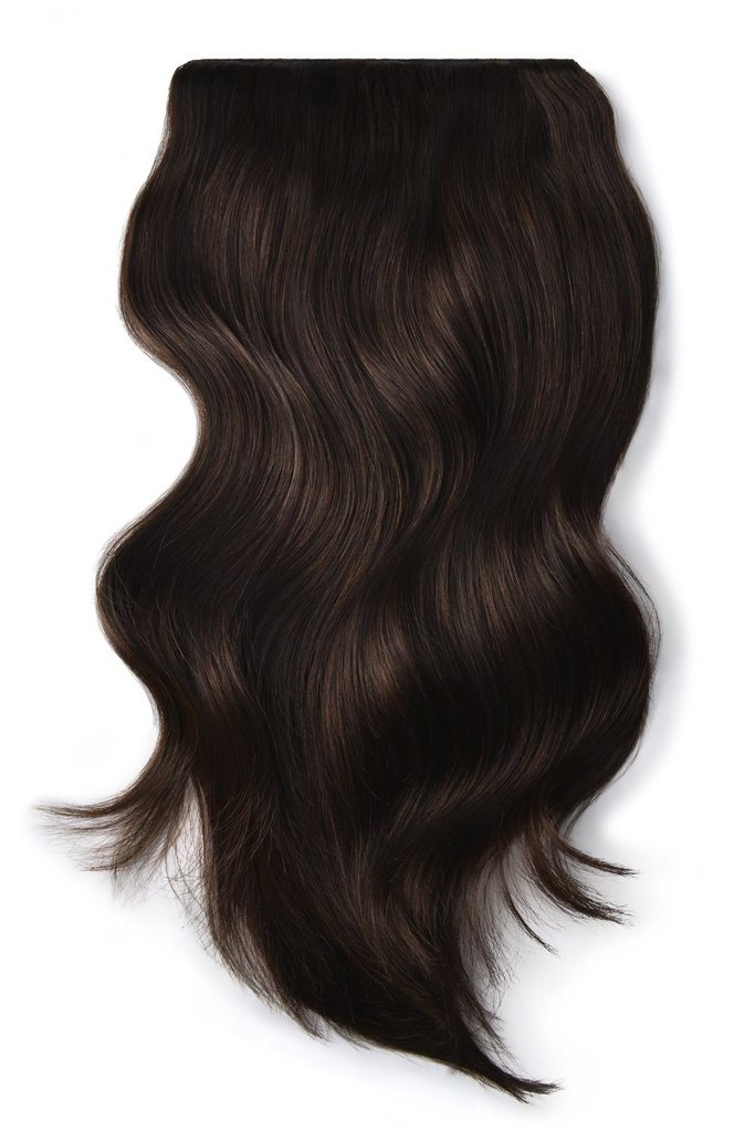 Double Wefted Full Head Remy Clip in Human Hair Extensions - Darkest Brown (