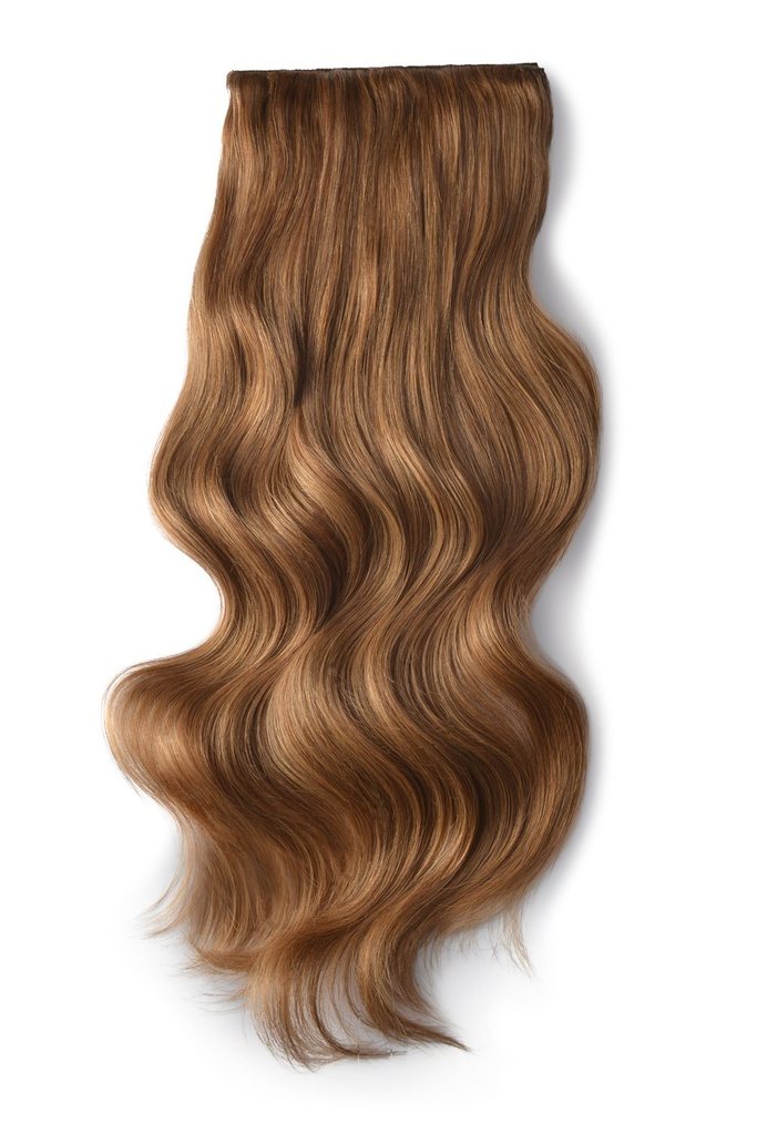 Double Wefted Full Head Remy Clip in Human Hair Extensions - Light Auburn (