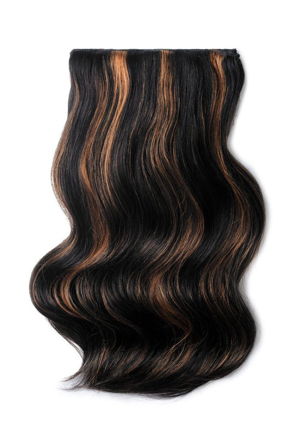Double Wefted Full Head Remy Clip in Human Hair Extensions - Natural Black/Auburn Mix (#1B/30)