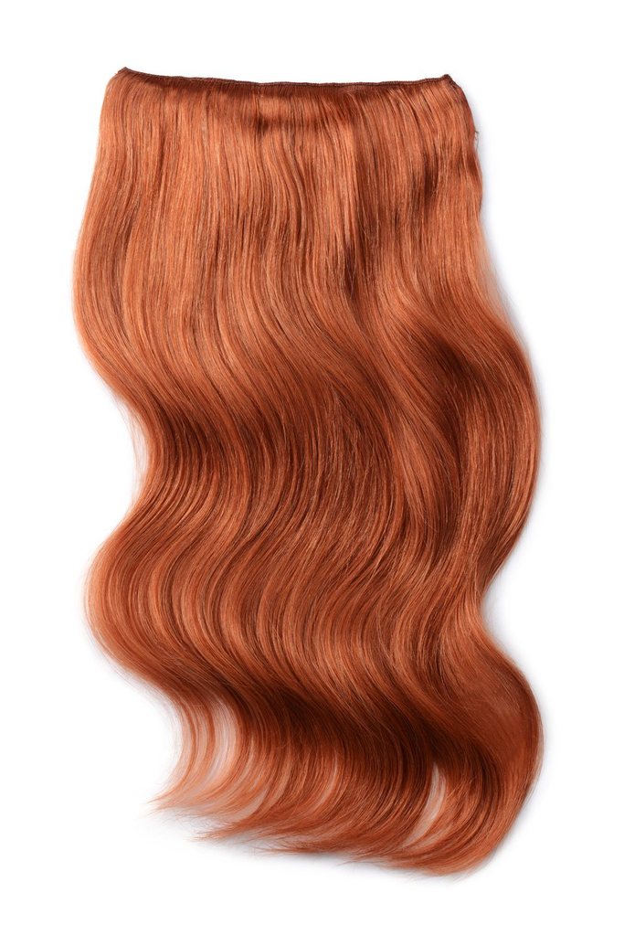 Double Wefted Full Head Remy Clip in Human Hair Extensions - Ginger Red/Natural Red (