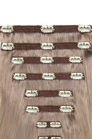 Double Wefted Full Head Remy Clip in Human Hair Extensions - Silver Sand (