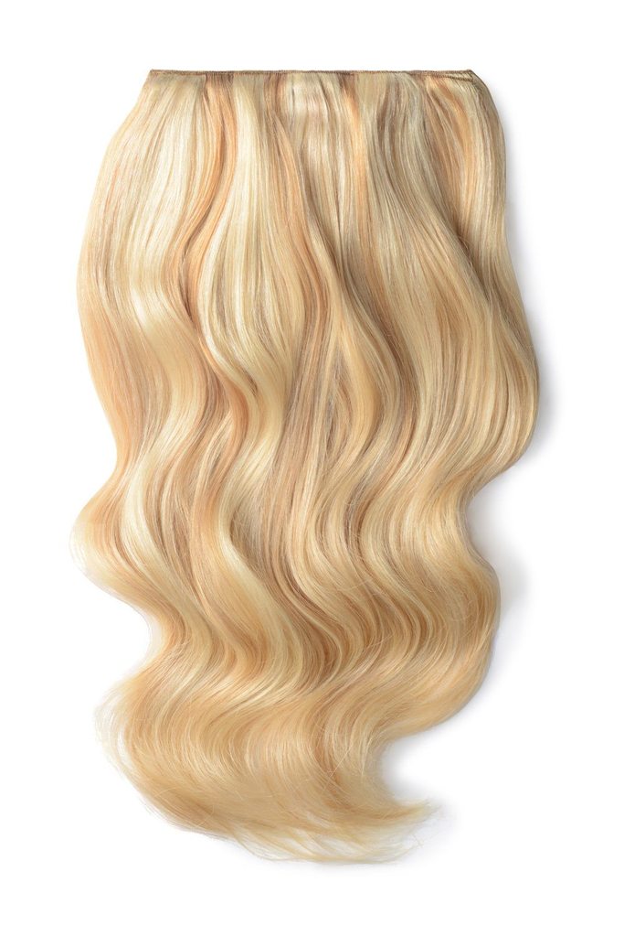 Double Wefted Full Head Remy Clip in Human Hair Extensions - Strawberry Blonde/Bleach Blonde Mix (