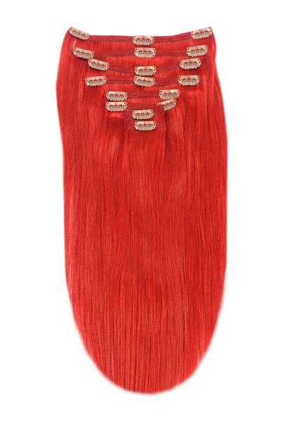 Full Head Remy Clip in Human Hair Extensions - Bright Red