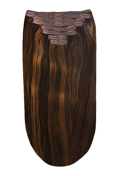 Full Head Remy Clip in Human Hair Extensions - Brown Mix (#2/4/6)