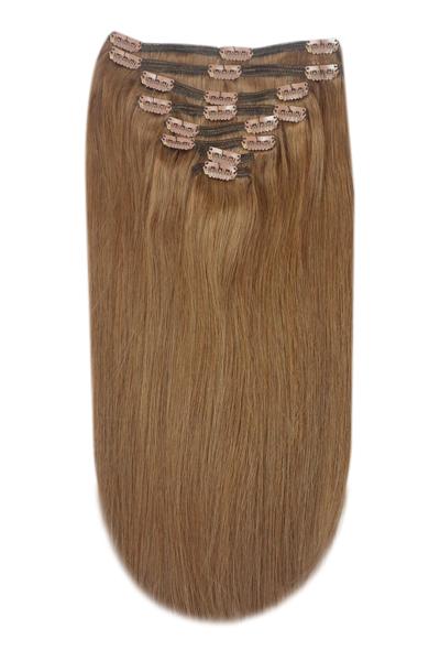 Full Head Remy Clip in Human Hair Extensions - Light/Chestnut Brown (#6)
