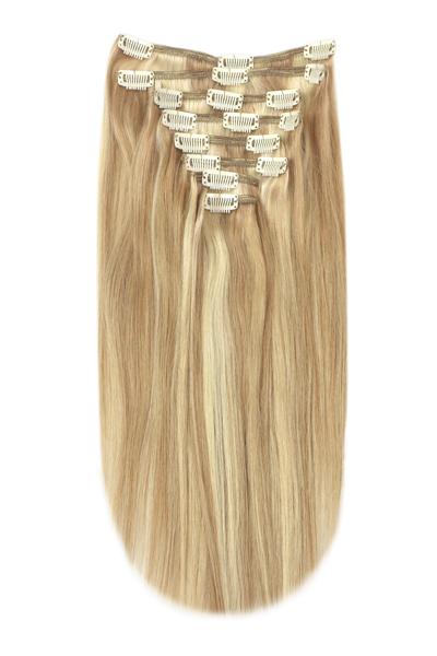 Full Head Remy Clip in Human Hair Extensions - Dark Blonde/Ash Blonde Mix (