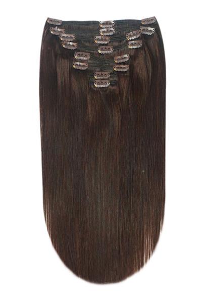Full Head Remy Clip in Human Hair Extensions - Dark Brown (
