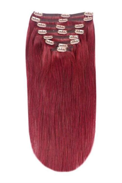 Full Head Remy Clip In Human Hair Extensions - Deep Red
